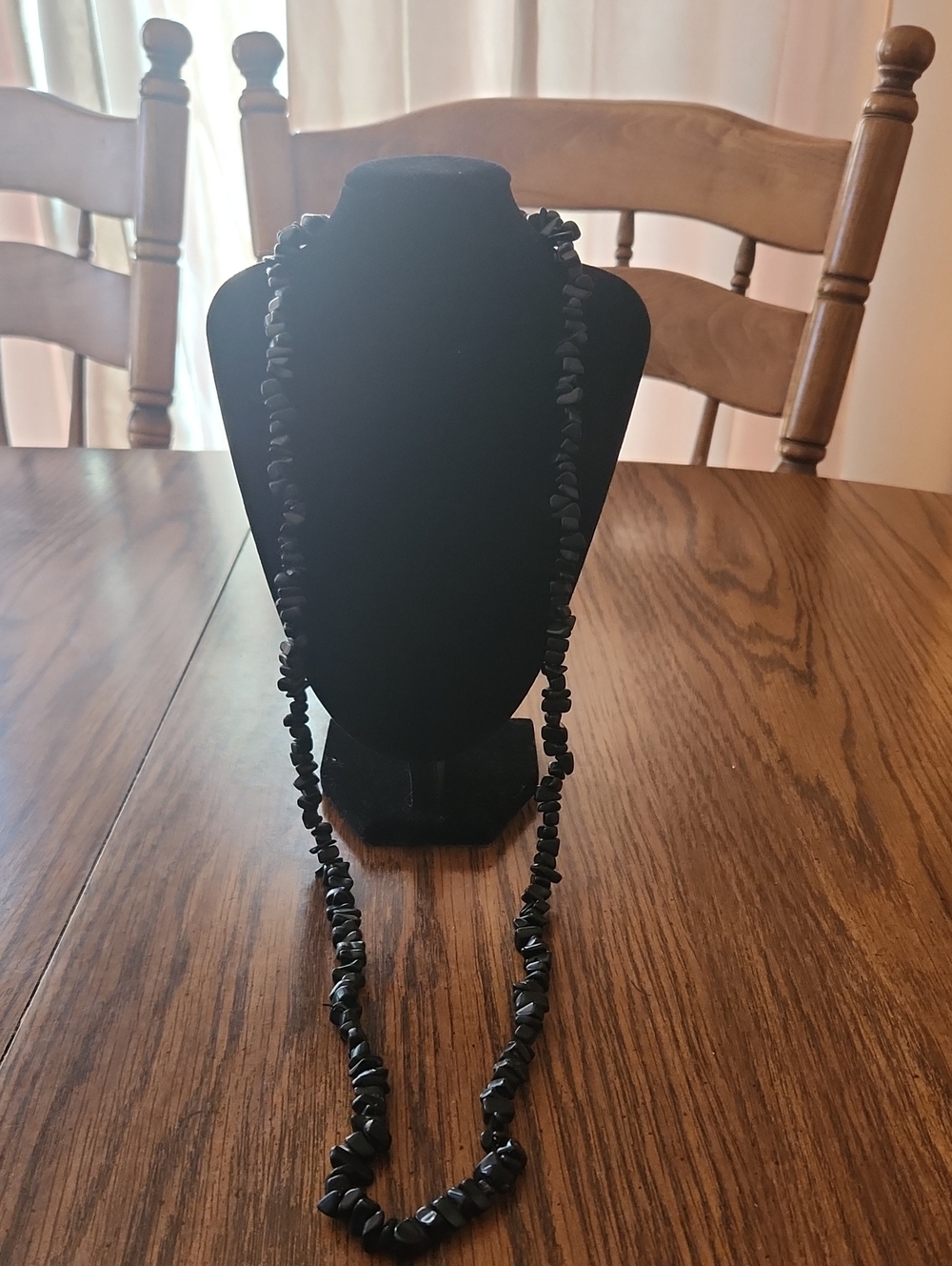 Beautiful natural black stone chip bead strand necklace
